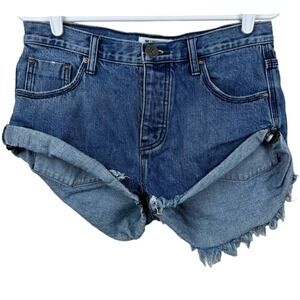 ONE x ONETEASPOON Women's Denim Shorts Size 25 Distressed Frayed Raw Hem Cuffed